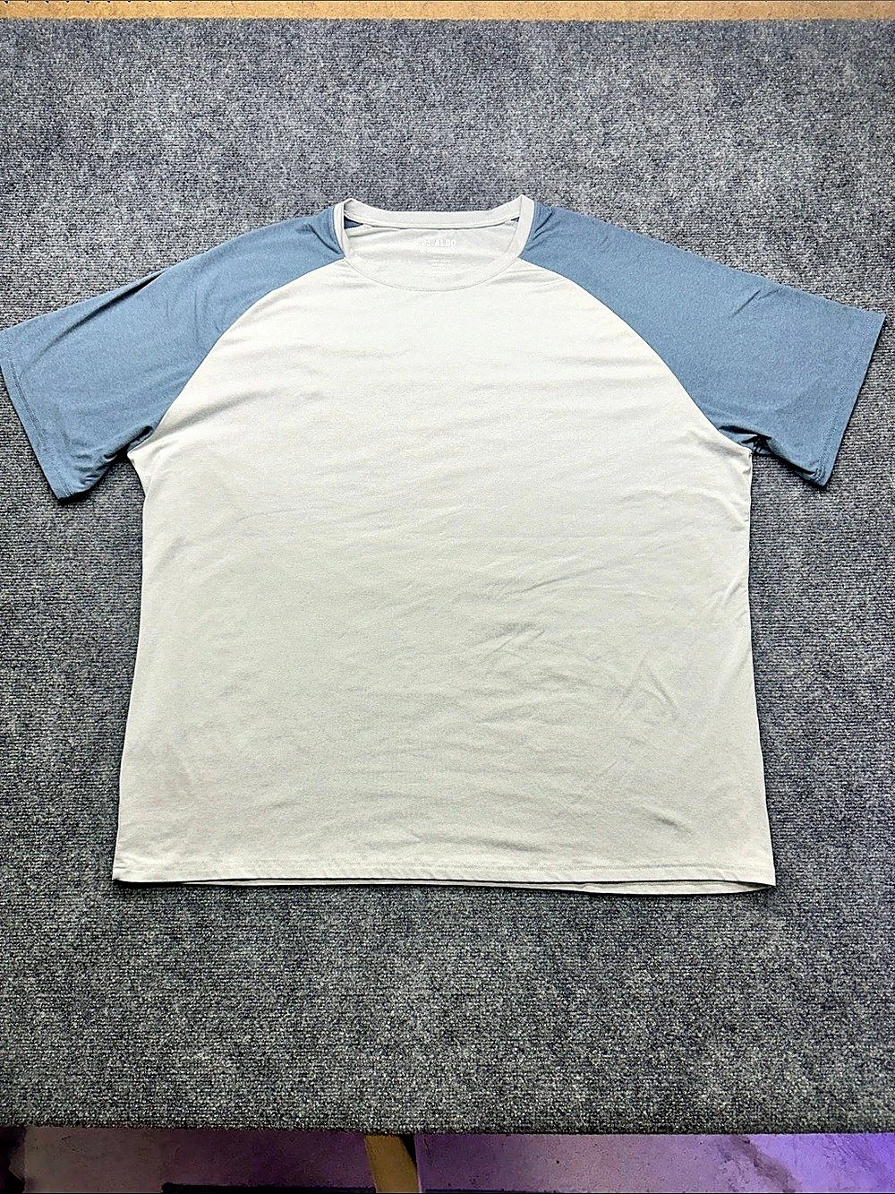 01. ALGO Raglan Color Block Tee in White & Blue Size Medium